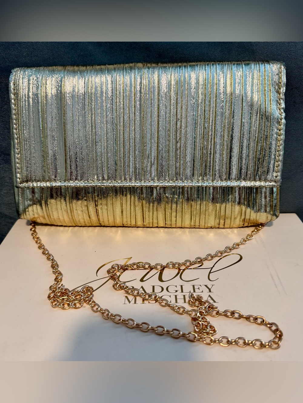 Gold Metallic Pleated Chain Bag